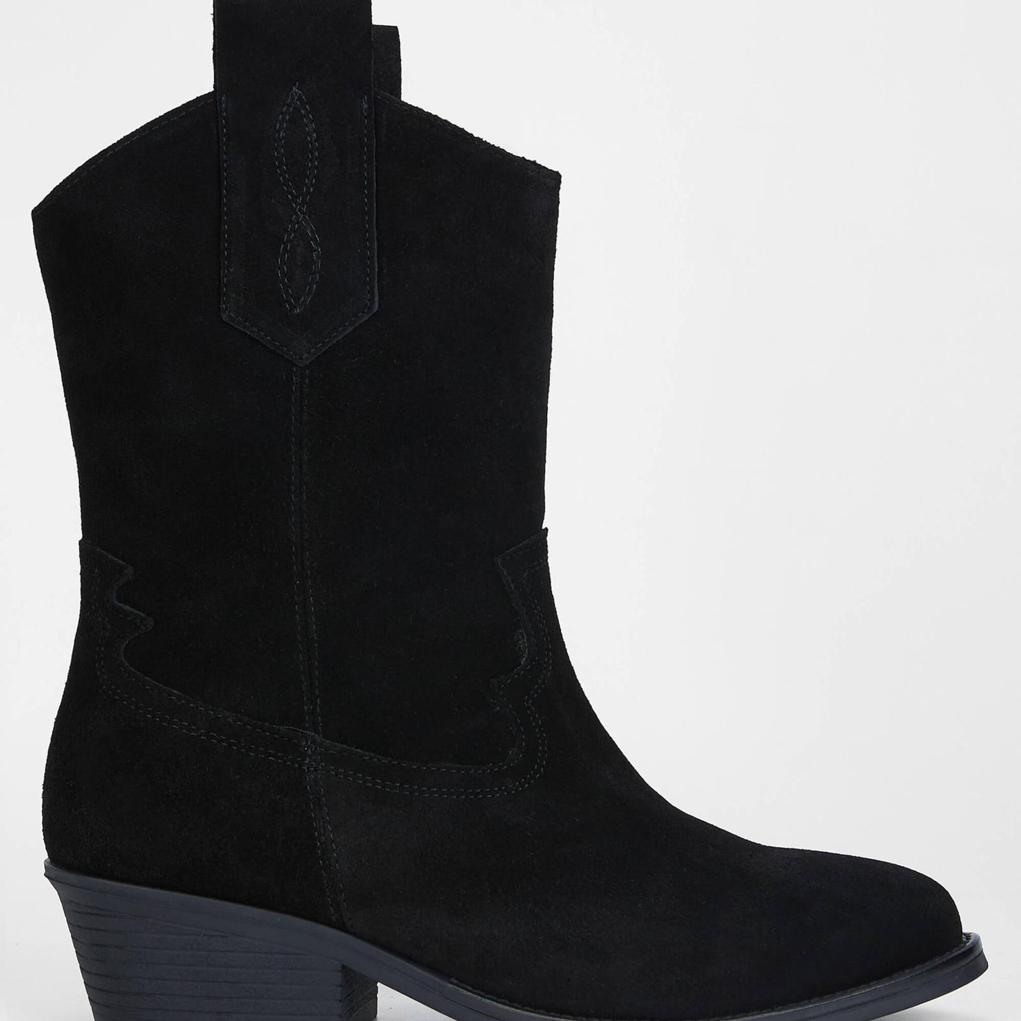 Tamer Tanca Kadın Hakiki Deri Siyah Süet Western Bot