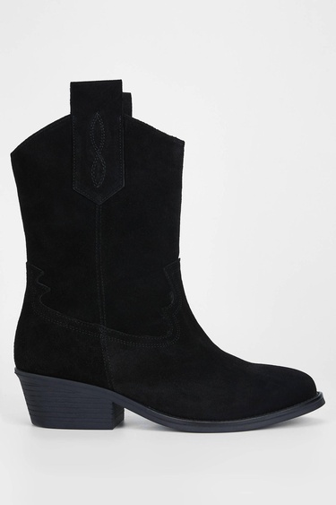  Tamer Tanca Kadın Hakiki Deri Siyah Süet Western Bot