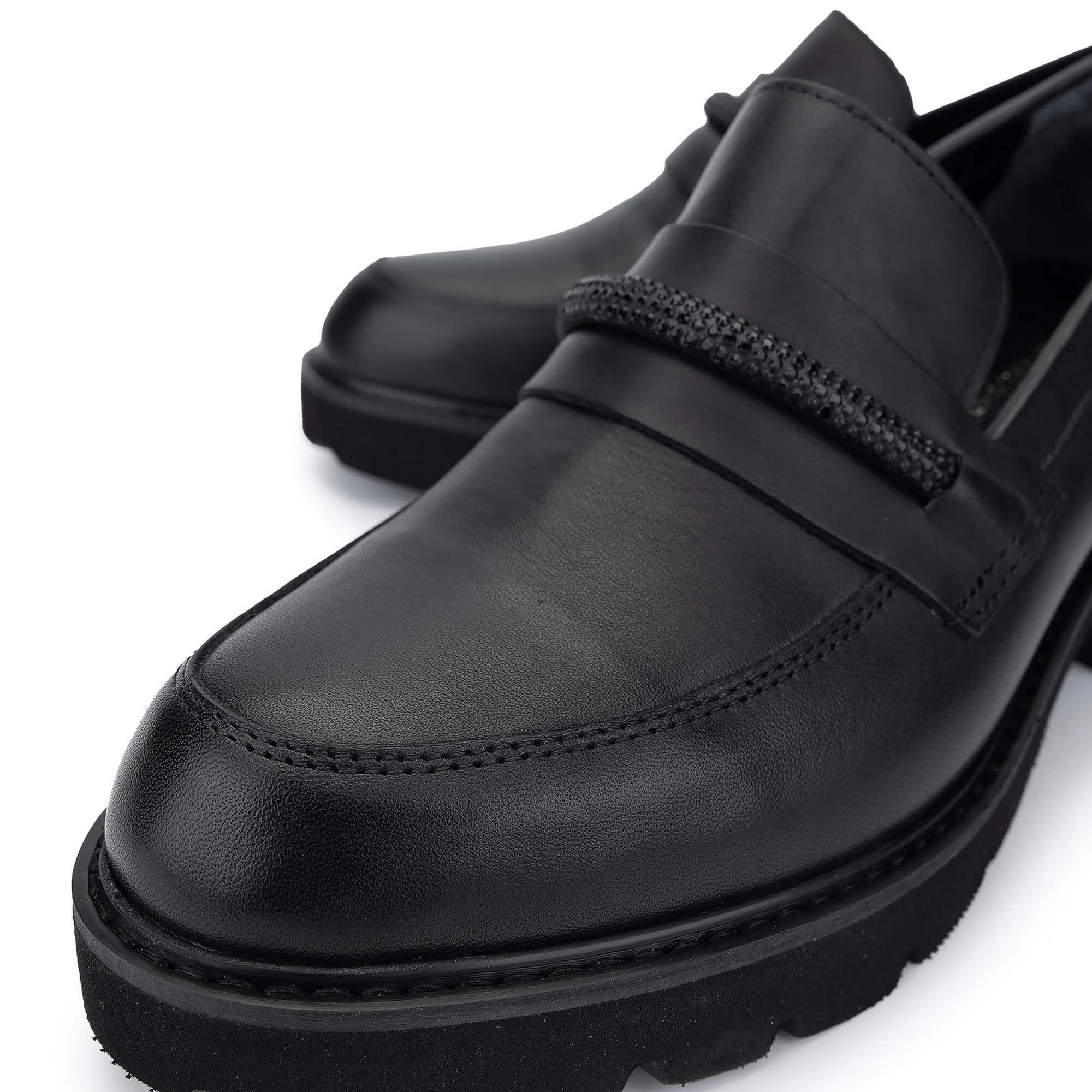 Tamer Tanca Kadın Hakiki Deri Siyah Deri Loafer Ayakkabı