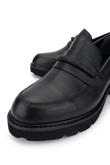  Tamer Tanca Kadın Hakiki Deri Siyah Deri Loafer Ayakkabı
