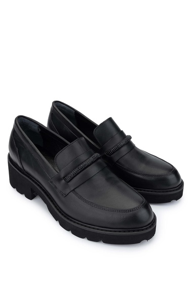  Tamer Tanca Kadın Hakiki Deri Siyah Deri Loafer Ayakkabı