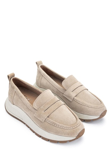  Tamer Tanca Kadın Hakiki Deri Bej Loafer Ayakkabı