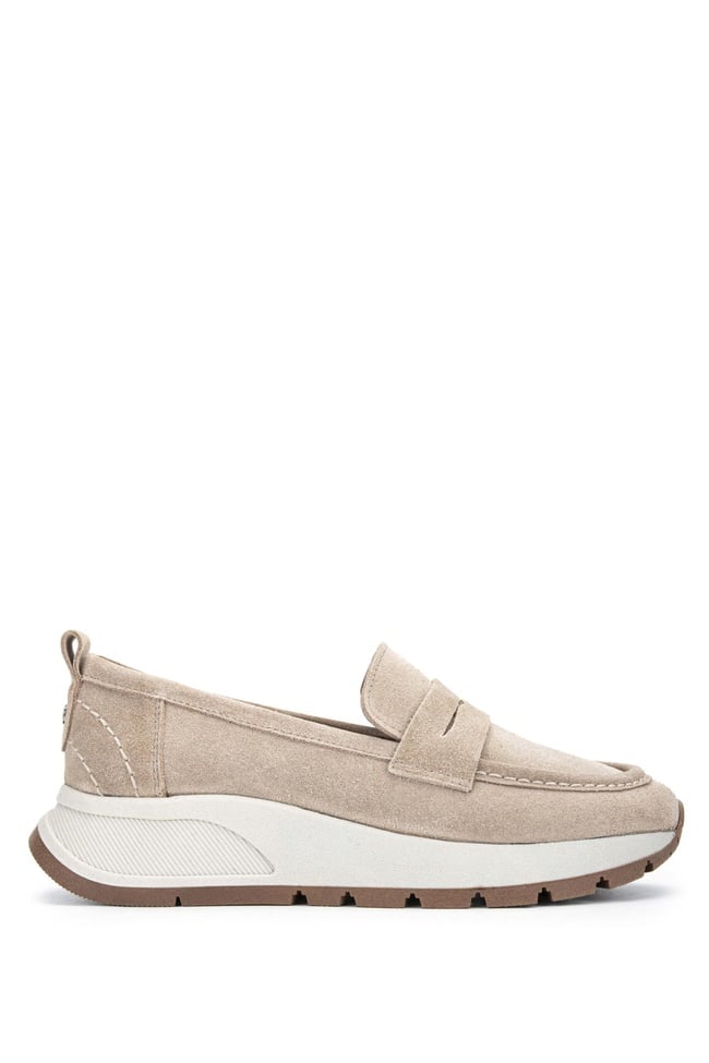  Tamer Tanca Kadın Hakiki Deri Bej Loafer Ayakkabı