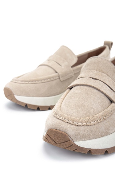  Tamer Tanca Kadın Hakiki Deri Bej Loafer Ayakkabı