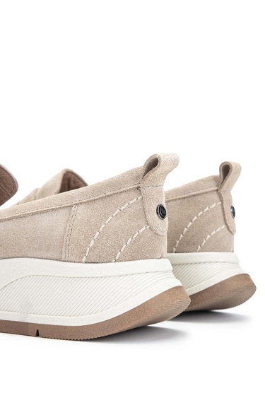  Tamer Tanca Kadın Hakiki Deri Bej Loafer Ayakkabı