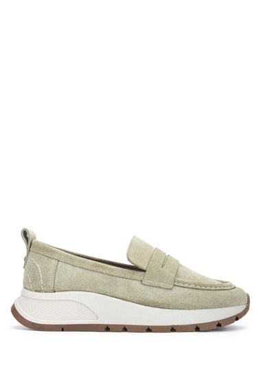  Tamer Tanca Kadın Hakiki Deri Haki Süet Loafer Ayakkabı