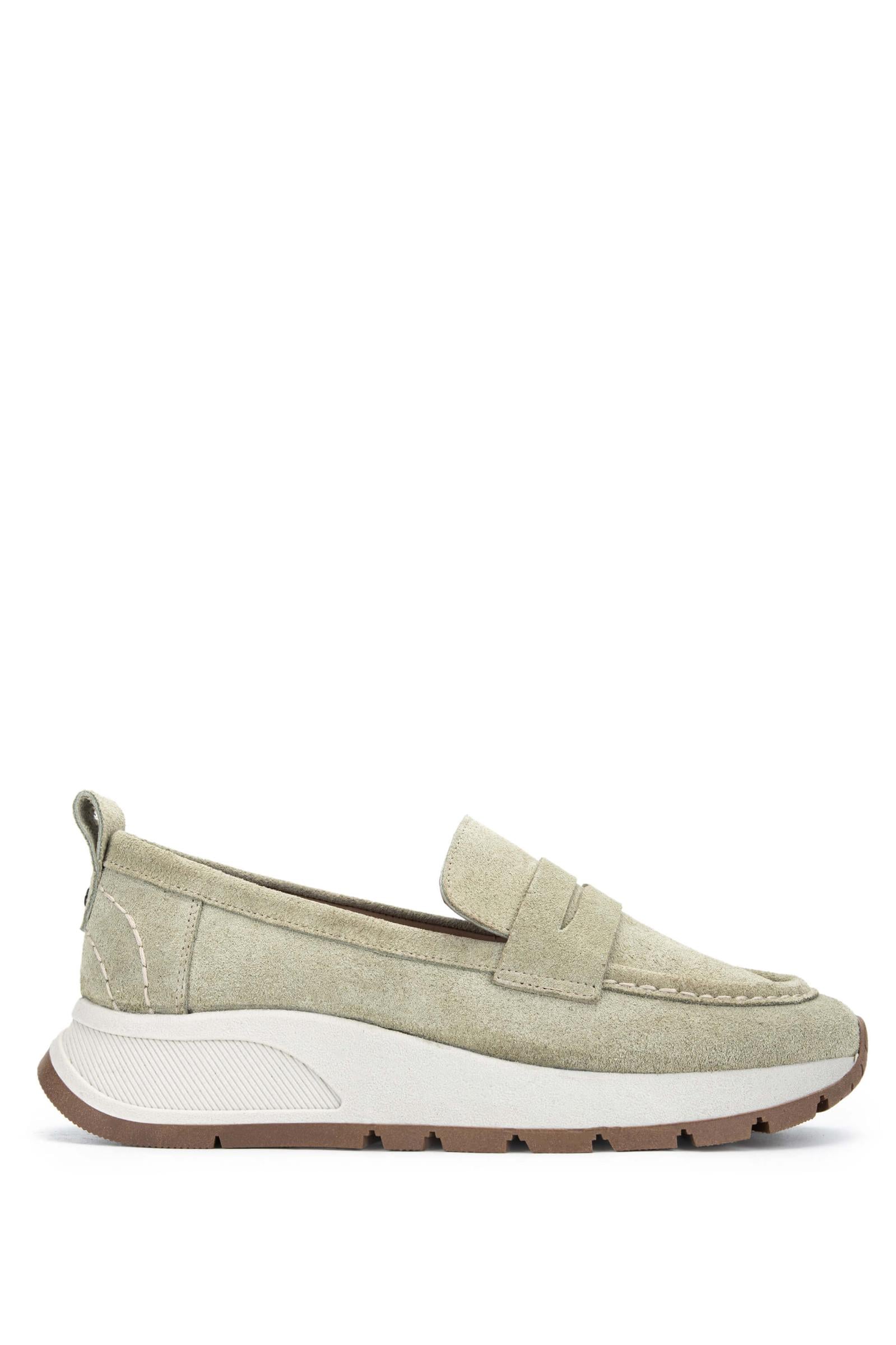  Tamer Tanca Kadın Hakiki Deri Haki Süet Loafer Ayakkabı