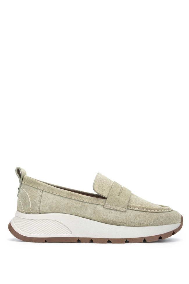  Tamer Tanca Kadın Hakiki Deri Haki Süet Loafer Ayakkabı