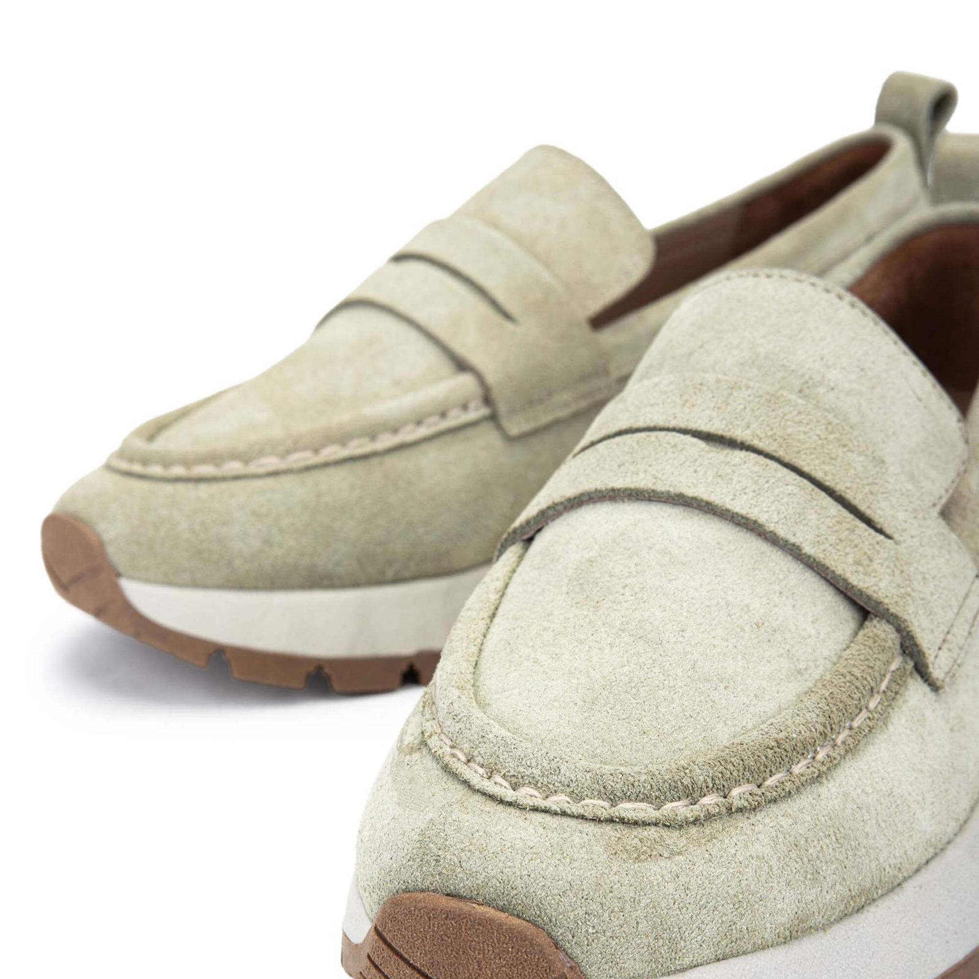 Tamer Tanca Kadın Hakiki Deri Haki Süet Loafer Ayakkabı