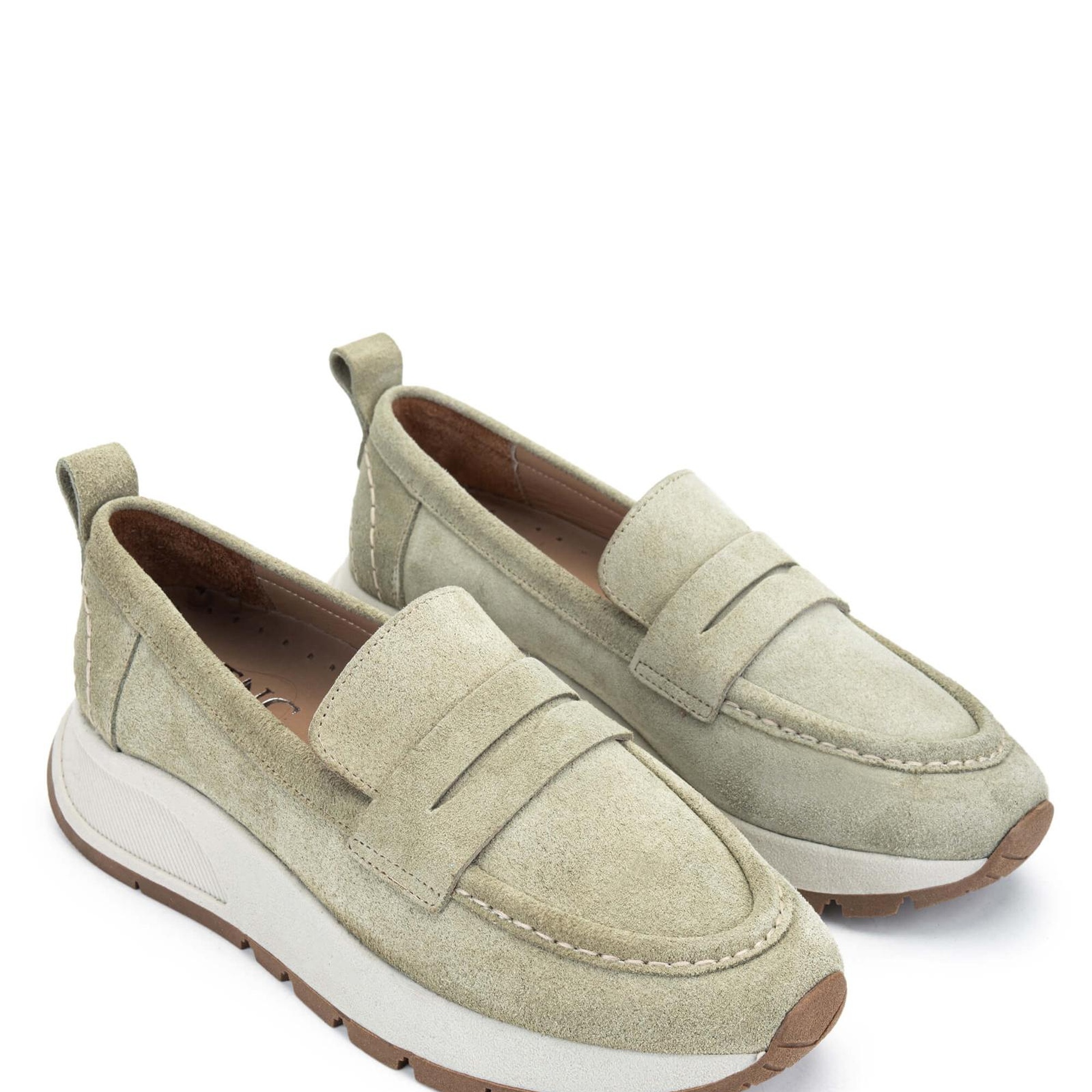 Tamer Tanca Kadın Hakiki Deri Haki Süet Loafer Ayakkabı