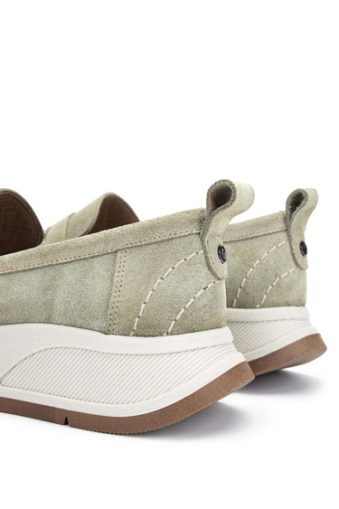  Tamer Tanca Kadın Hakiki Deri Haki Süet Loafer Ayakkabı