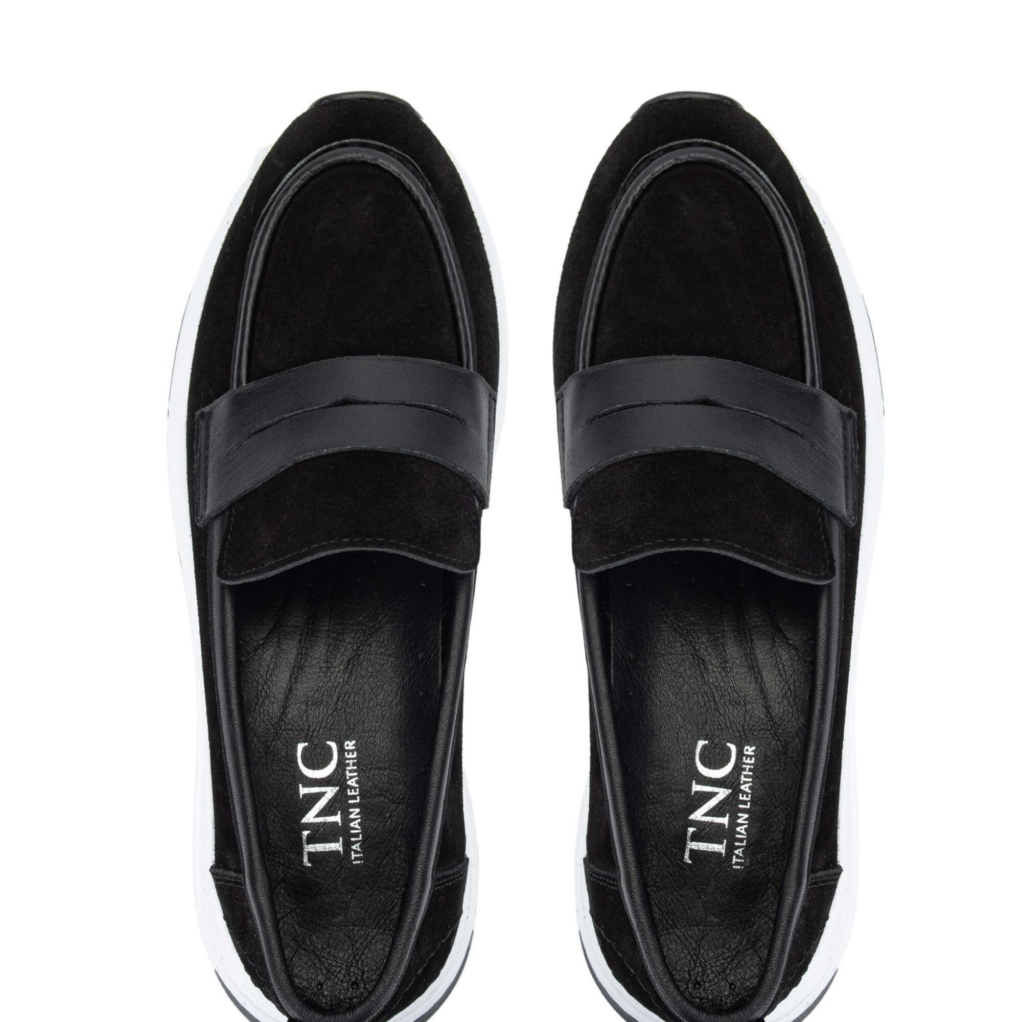 Tamer Tanca Kadın Hakiki Deri Siyah Süet Loafer Ayakkabı