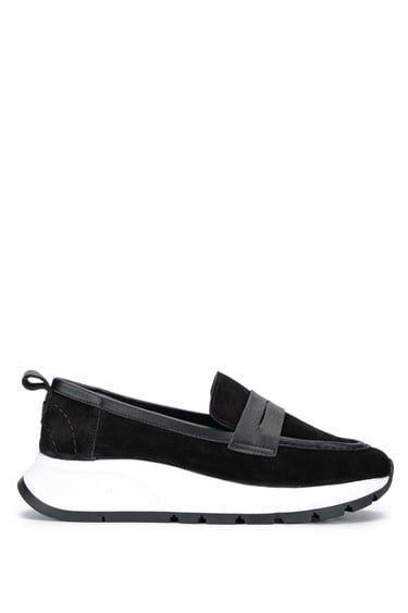  Tamer Tanca Kadın Hakiki Deri Siyah Süet Loafer Ayakkabı