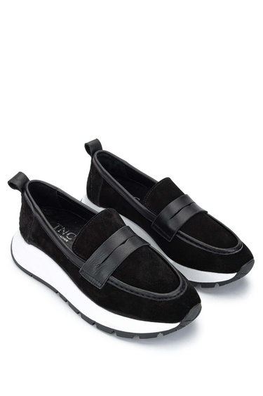  Tamer Tanca Kadın Hakiki Deri Siyah Süet Loafer Ayakkabı