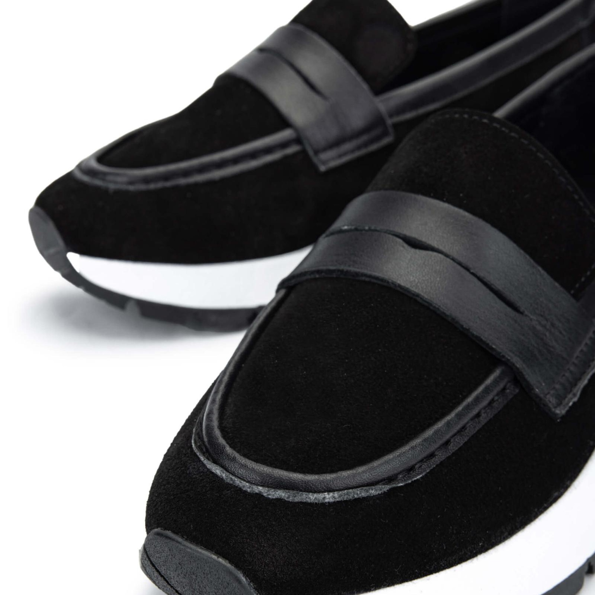 Tamer Tanca Kadın Hakiki Deri Siyah Süet Loafer Ayakkabı