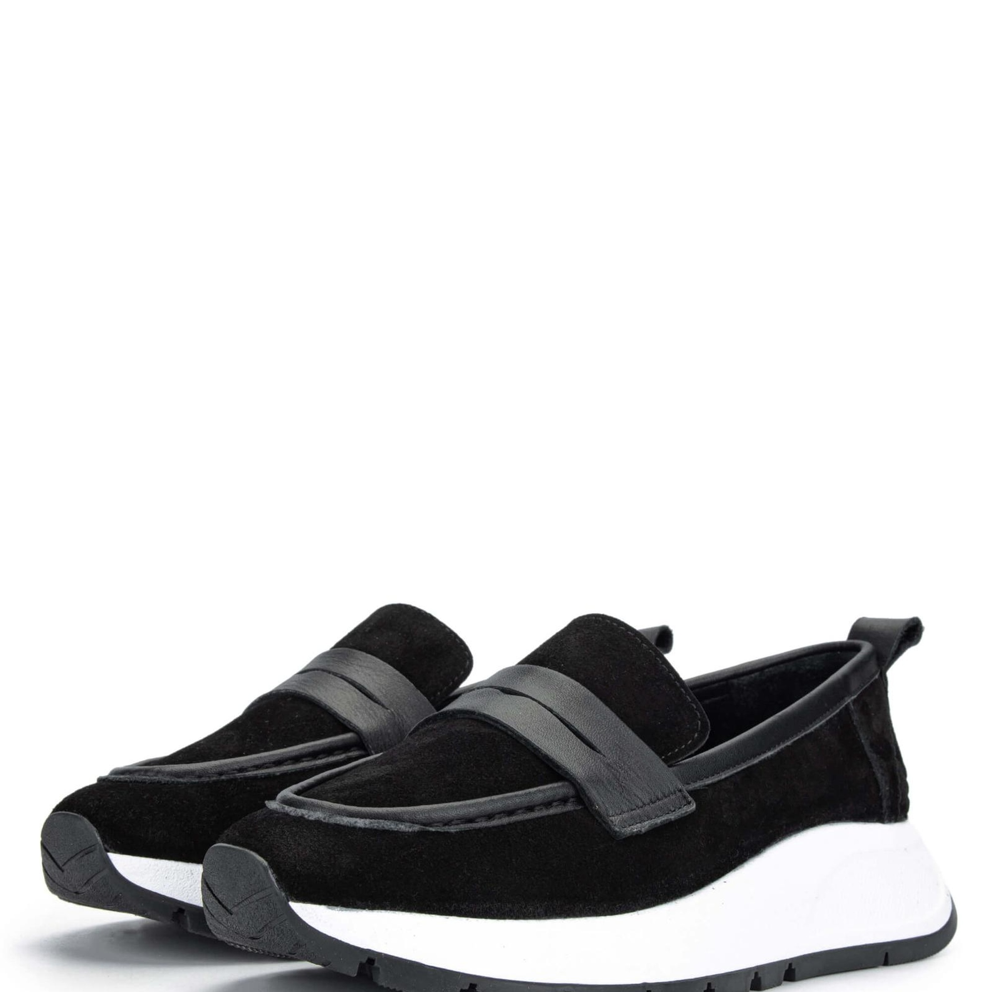 Tamer Tanca Kadın Hakiki Deri Siyah Süet Loafer Ayakkabı