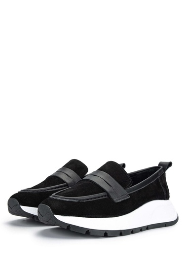  Tamer Tanca Kadın Hakiki Deri Siyah Süet Loafer Ayakkabı