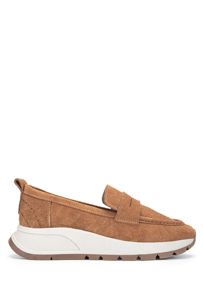  Tamer Tanca Kadın Hakiki Deri Tütün Süet Loafer Ayakkabı