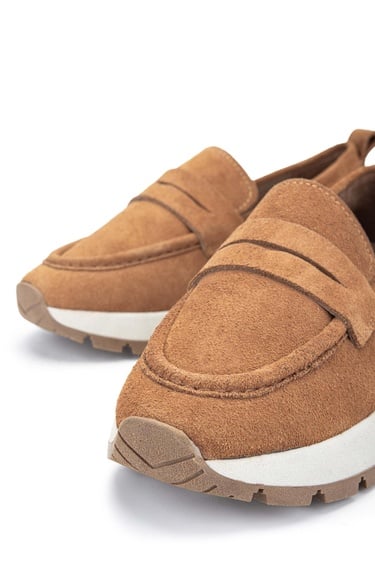  Tamer Tanca Kadın Hakiki Deri Tütün Süet Loafer Ayakkabı