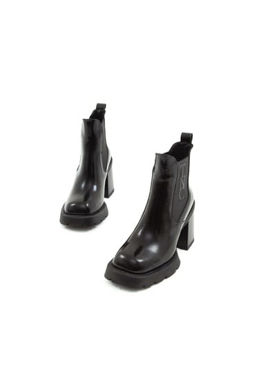  Tamer Tanca Kadın Hakiki Deri Siyah Rugan Casual Bot