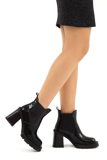  Tamer Tanca Kadın Hakiki Deri Siyah Rugan Casual Bot