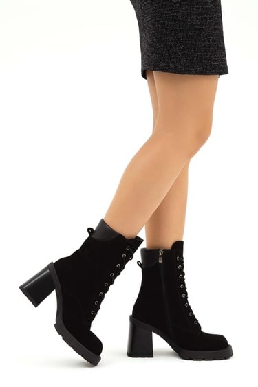  Tamer Tanca Kadın Hakiki Deri Siyah Süet Casual Bot