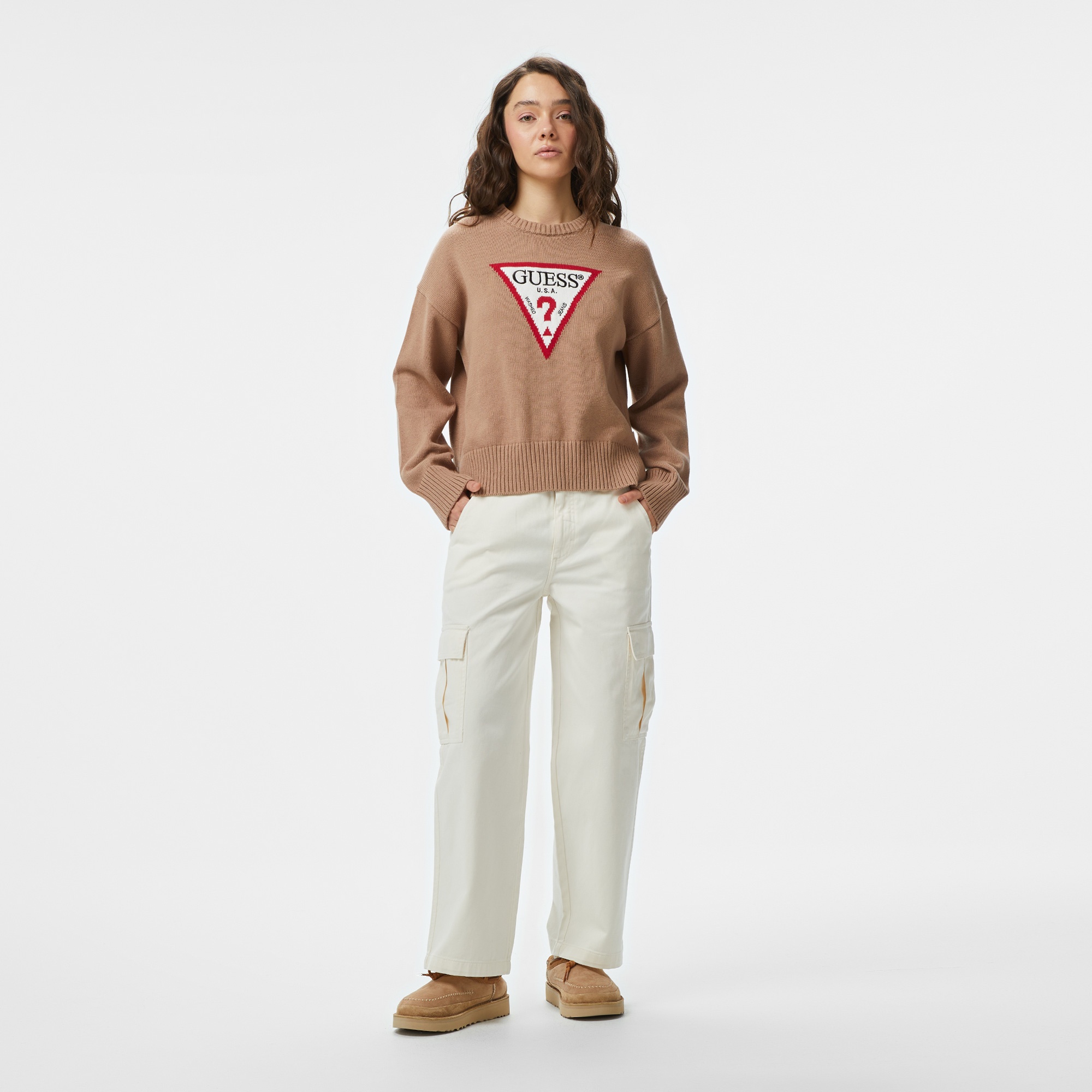 Guess Triangle Kadın Kahverengi Kazak