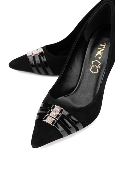  Tamer Tanca Kadın Hakiki Deri Siyah Süet Topuklu Ayakkabı