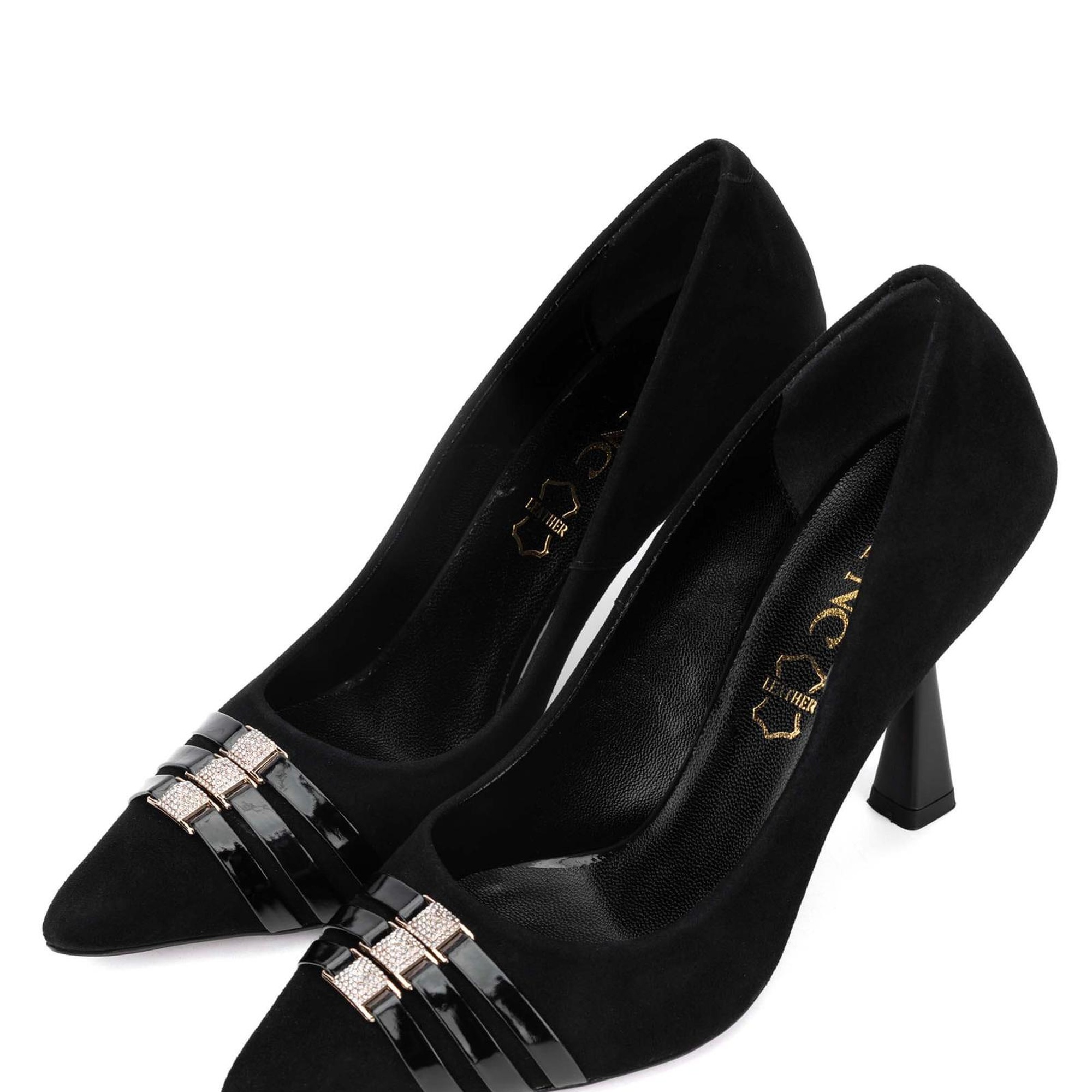 Tamer Tanca Kadın Hakiki Deri Siyah Süet Topuklu Ayakkabı