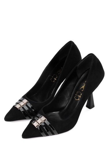  Tamer Tanca Kadın Hakiki Deri Siyah Süet Topuklu Ayakkabı