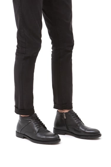  Tamer Tanca Erkek Hakiki Deri Siyah Floter Klasik Bot