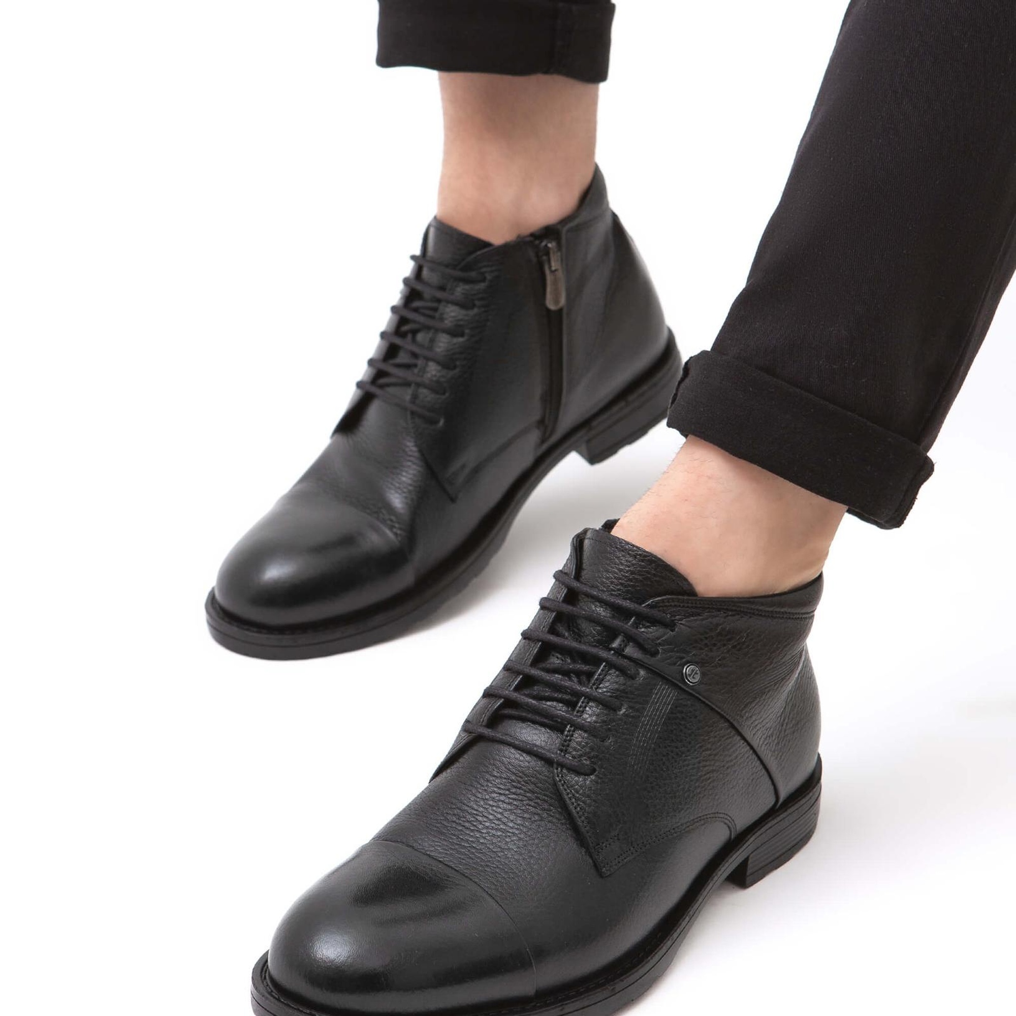 Tamer Tanca Erkek Hakiki Deri Siyah Floter Klasik Bot