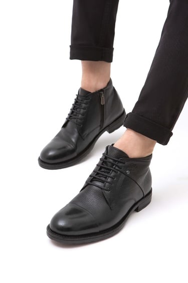  Tamer Tanca Erkek Hakiki Deri Siyah Floter Klasik Bot