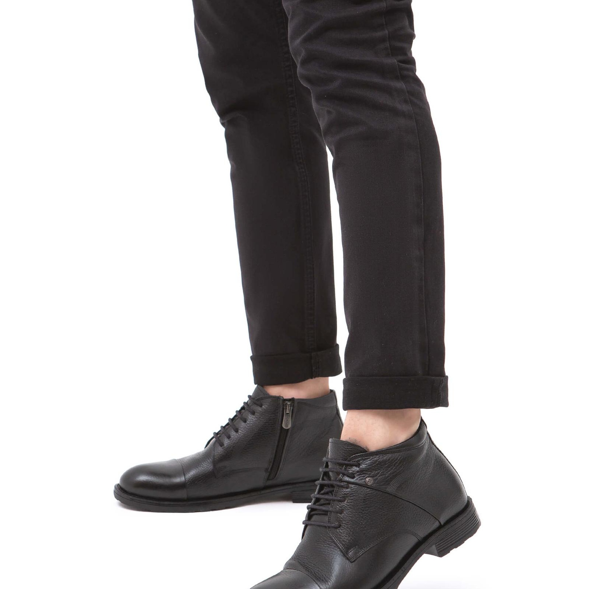 Tamer Tanca Erkek Hakiki Deri Siyah Floter Klasik Bot