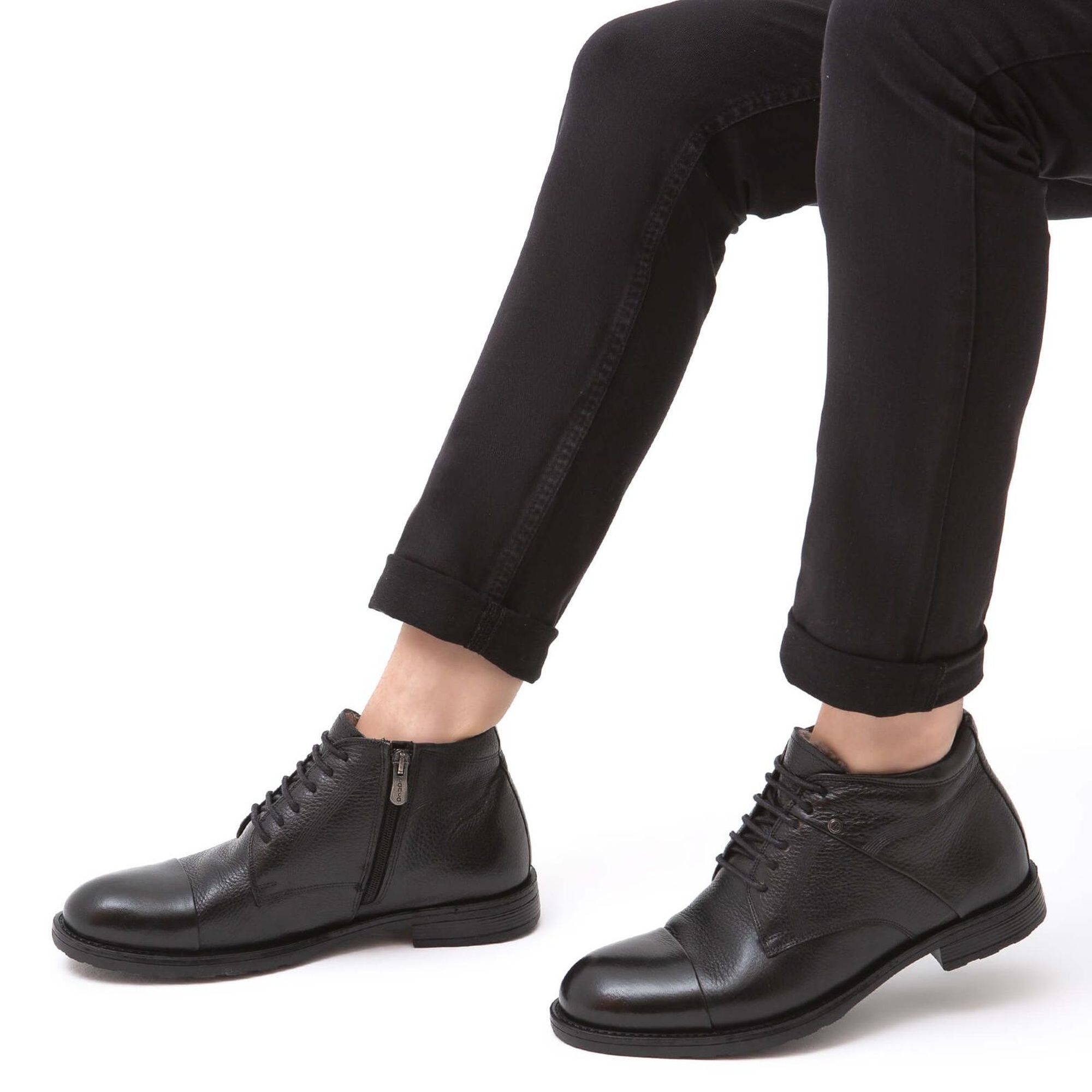 Tamer Tanca Erkek Hakiki Deri Siyah Floter Klasik Bot