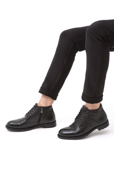  Tamer Tanca Erkek Hakiki Deri Siyah Floter Klasik Bot