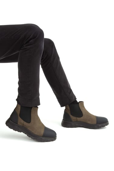  Tamer Tanca Erkek Hakiki Deri Haki Süet Casual Bot