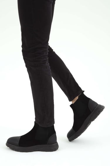  Tamer Tanca Erkek Hakiki Deri Siyah Süet Casual Bot