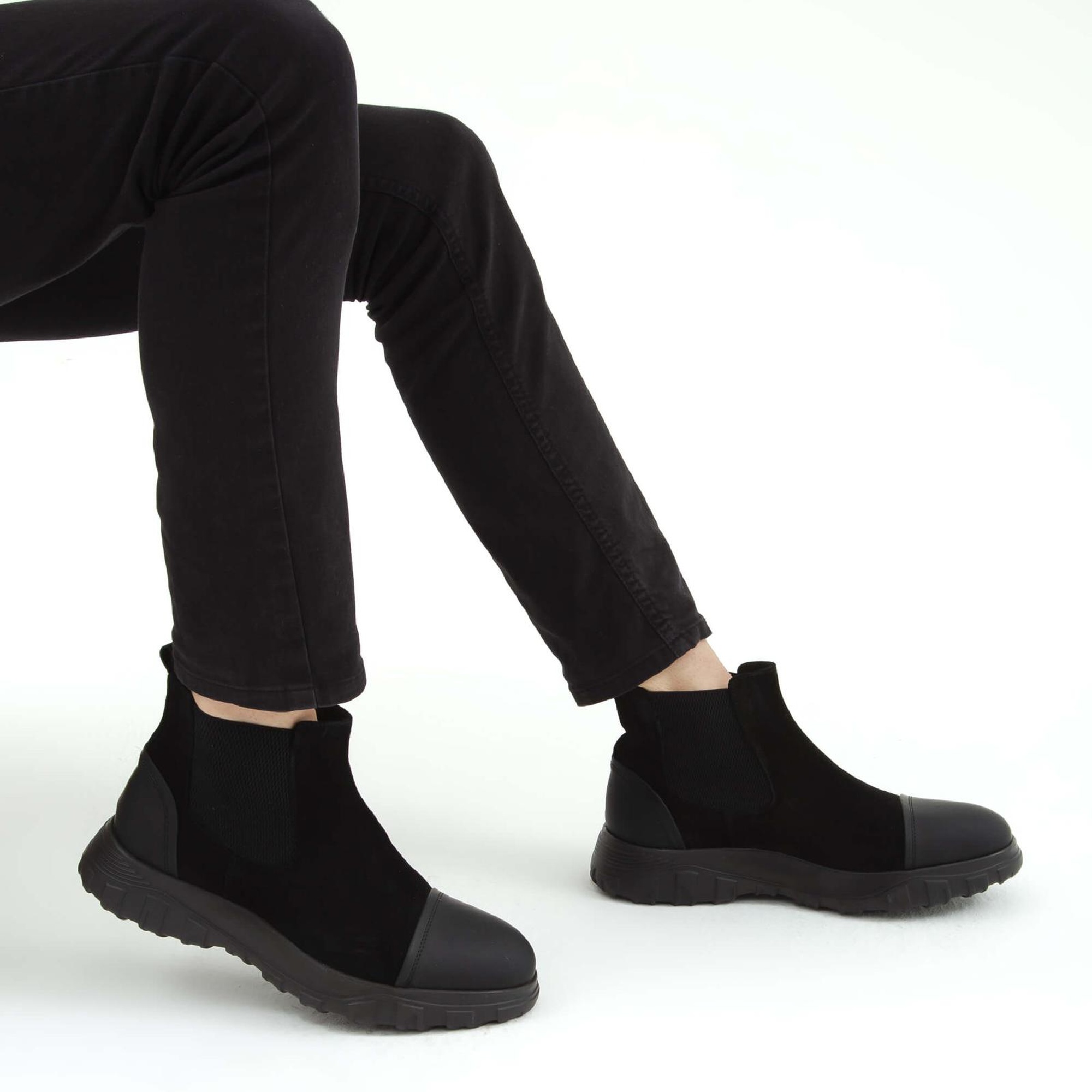 Tamer Tanca Erkek Hakiki Deri Siyah Süet Casual Bot