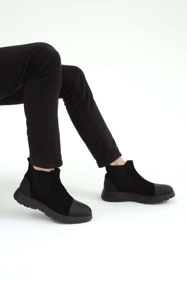  Tamer Tanca Erkek Hakiki Deri Siyah Süet Casual Bot