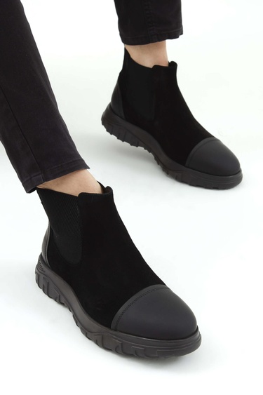  Tamer Tanca Erkek Hakiki Deri Siyah Süet Casual Bot