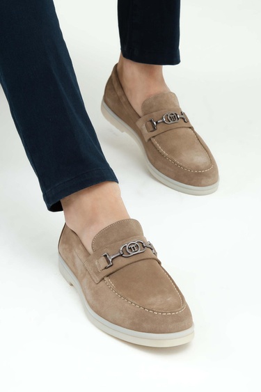  Tamer Tanca Erkek Hakiki Deri Bej Loafer Ayakkabı