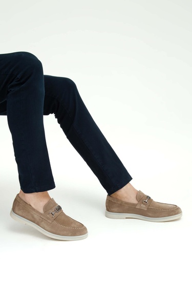  Tamer Tanca Erkek Hakiki Deri Bej Loafer Ayakkabı