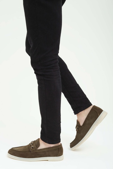  Tamer Tanca Erkek Hakiki Deri Haki Süet Loafer Ayakkabı