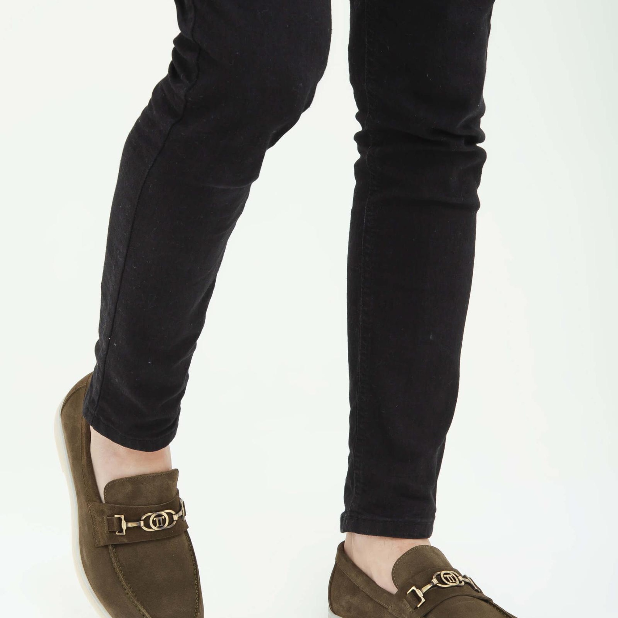 Tamer Tanca Erkek Hakiki Deri Haki Süet Loafer Ayakkabı