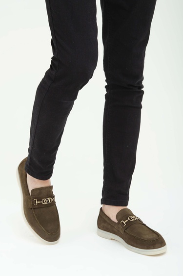  Tamer Tanca Erkek Hakiki Deri Haki Süet Loafer Ayakkabı