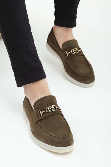  Tamer Tanca Erkek Hakiki Deri Haki Süet Loafer Ayakkabı