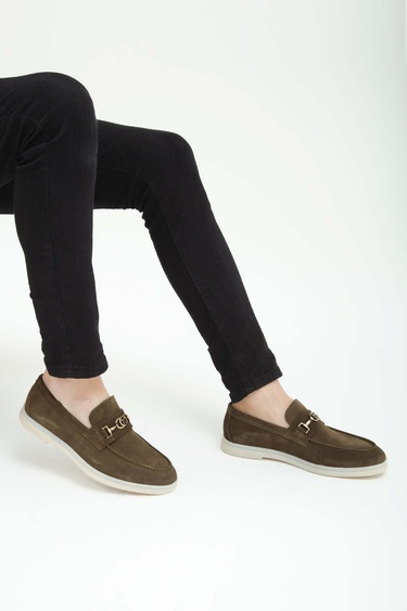  Tamer Tanca Erkek Hakiki Deri Haki Süet Loafer Ayakkabı