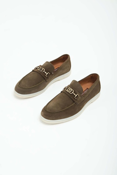  Tamer Tanca Erkek Hakiki Deri Haki Süet Loafer Ayakkabı