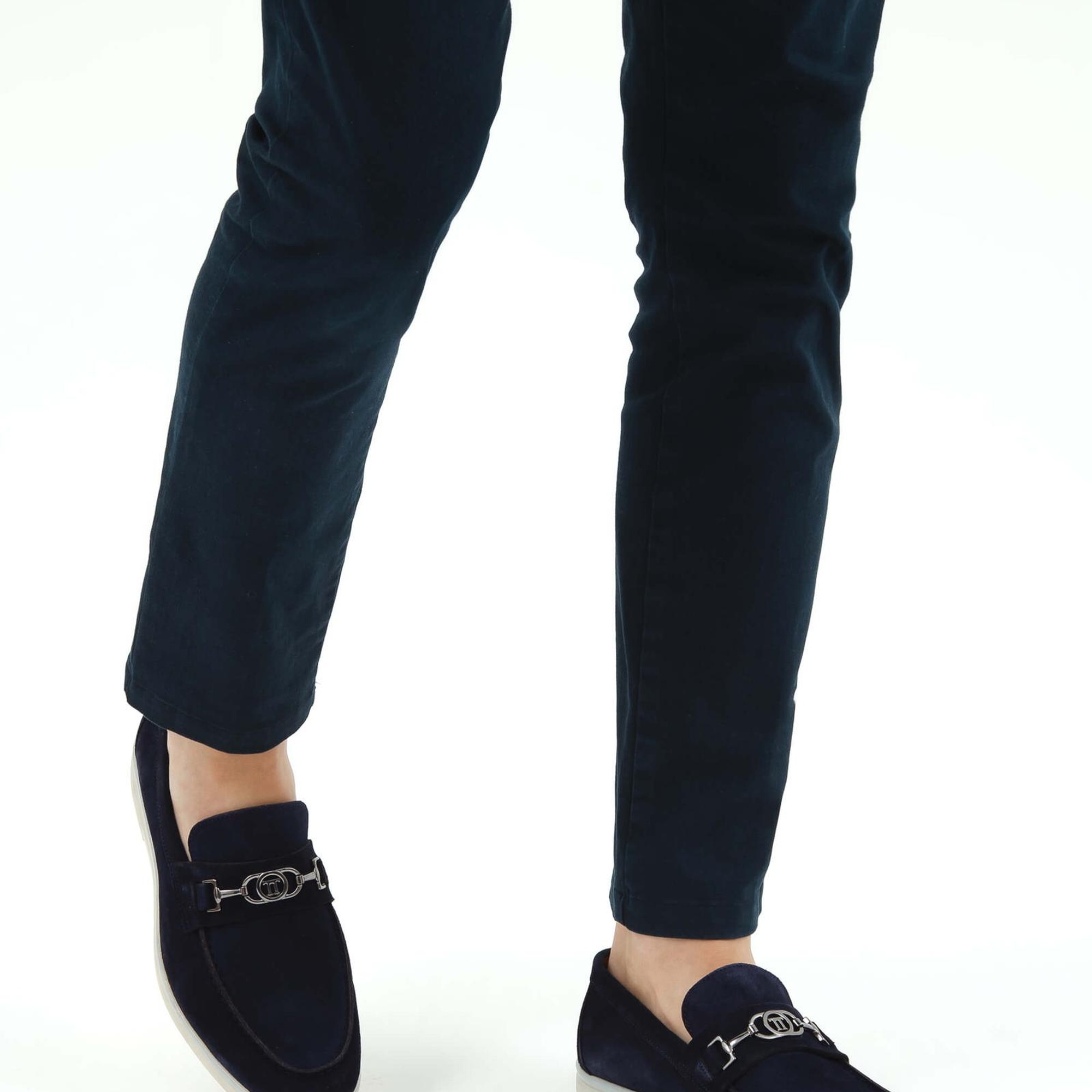 Tamer Tanca Erkek Hakiki Deri Lacivert Süet Loafer Ayakkabı